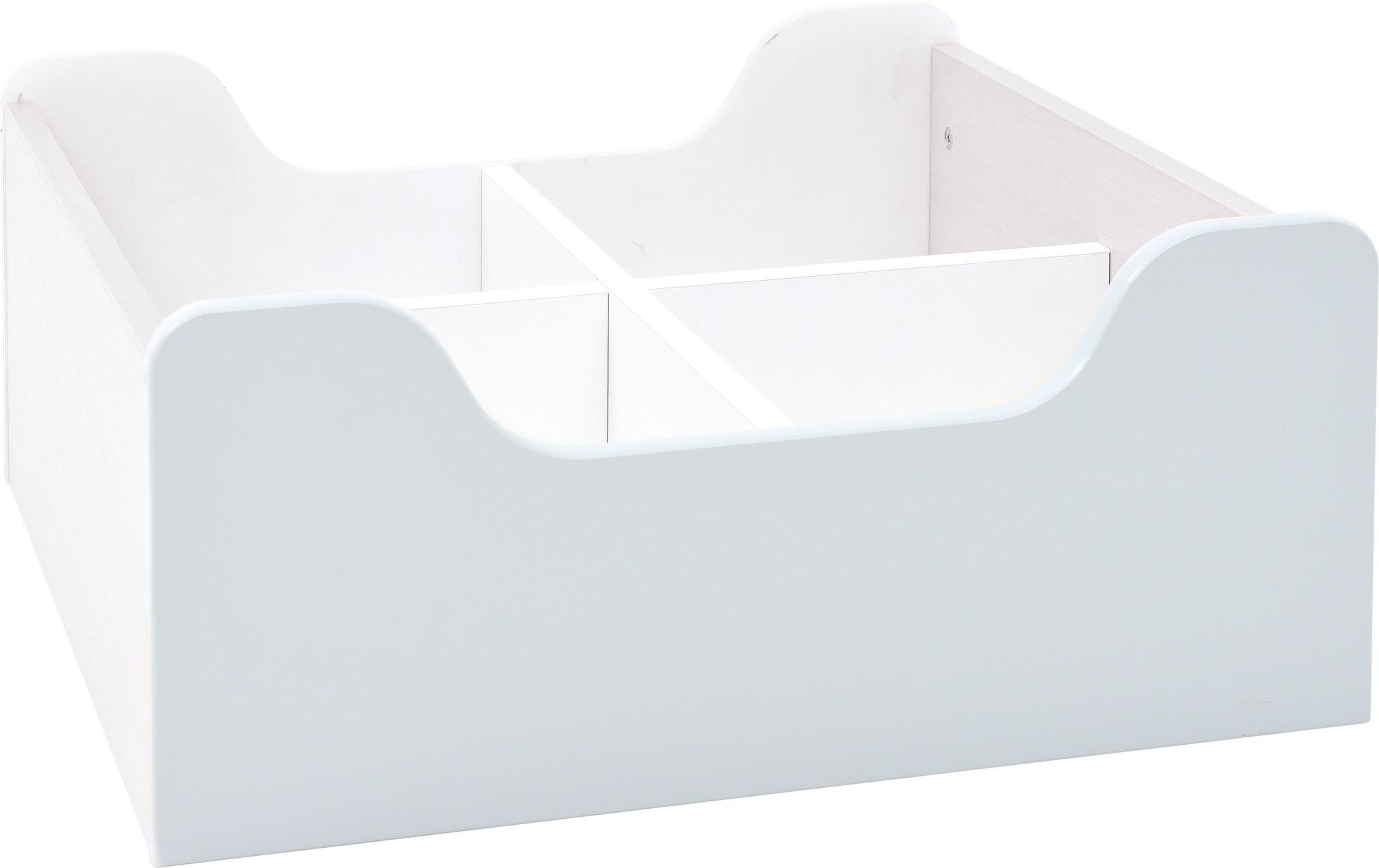 Bücherkiste für Leseecke mit vier Fächern, modern. - Produkt wird im Kindergarten oder Schule genutzt.