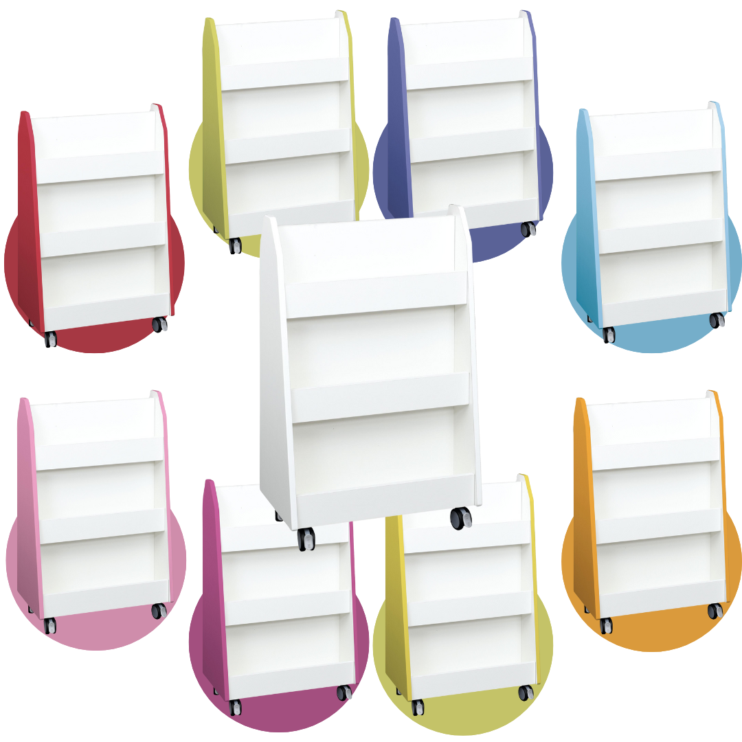 Quadro - Bücherregal zweiseitig, verschiedene Farben - Produkt wird im Kindergarten oder Schule genutzt.