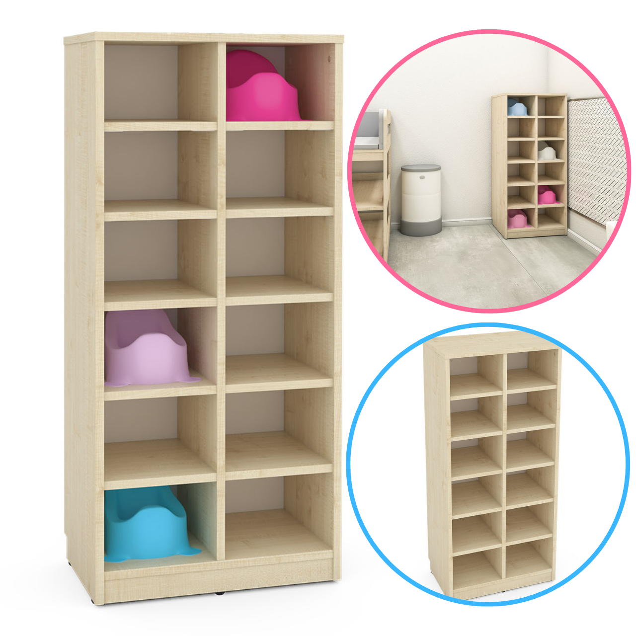 großes Regal für 12 Töpfchen. Geeignet für die Krippe, Kita & Kindergarten.