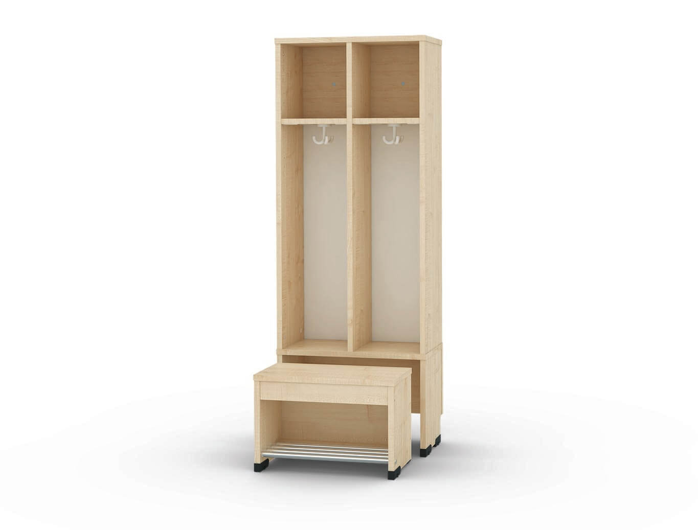 2er-Garderobe mit ausziehbarer Bank H=26cm Bubble-Flex-Serie - schwer entflammbar