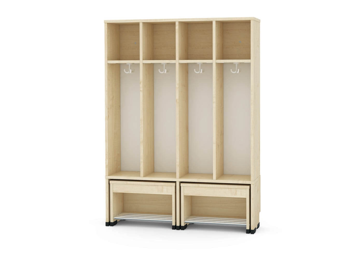 4er-Garderobe mit ausziehbarer Bank H=35cm Bubble-Flex-Serie