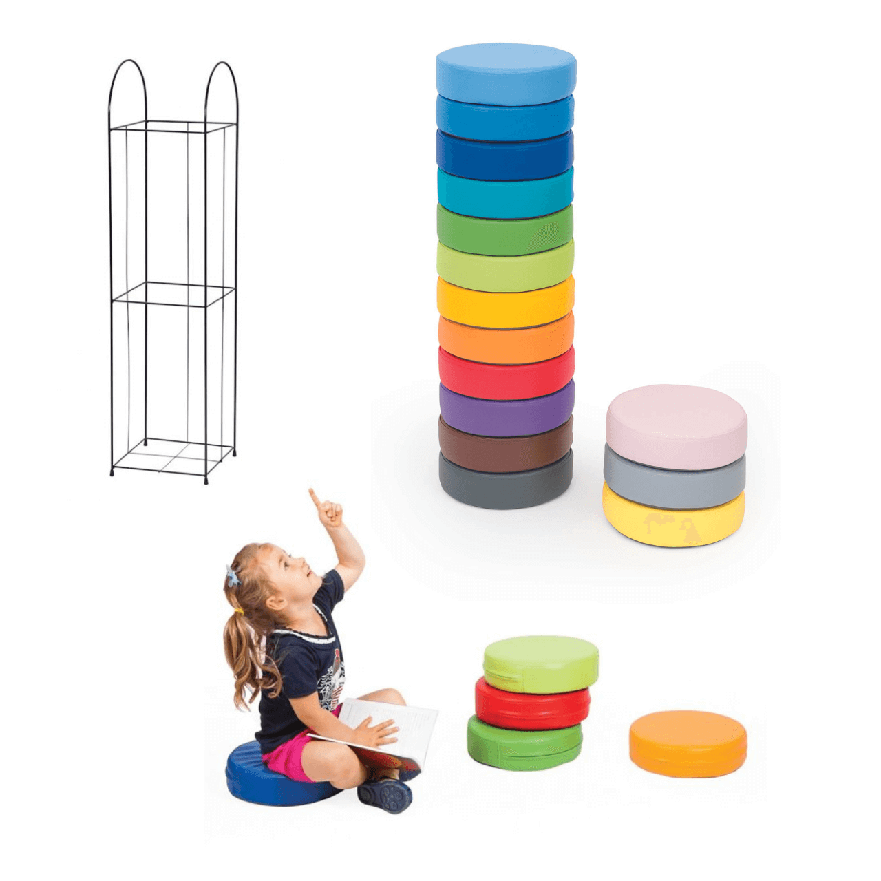 Rundes Sitzkissen(Dia.:30 x Höhe: 8cm) aus Kunstleder mit Gestell zum aufbewahren - versch. Farben