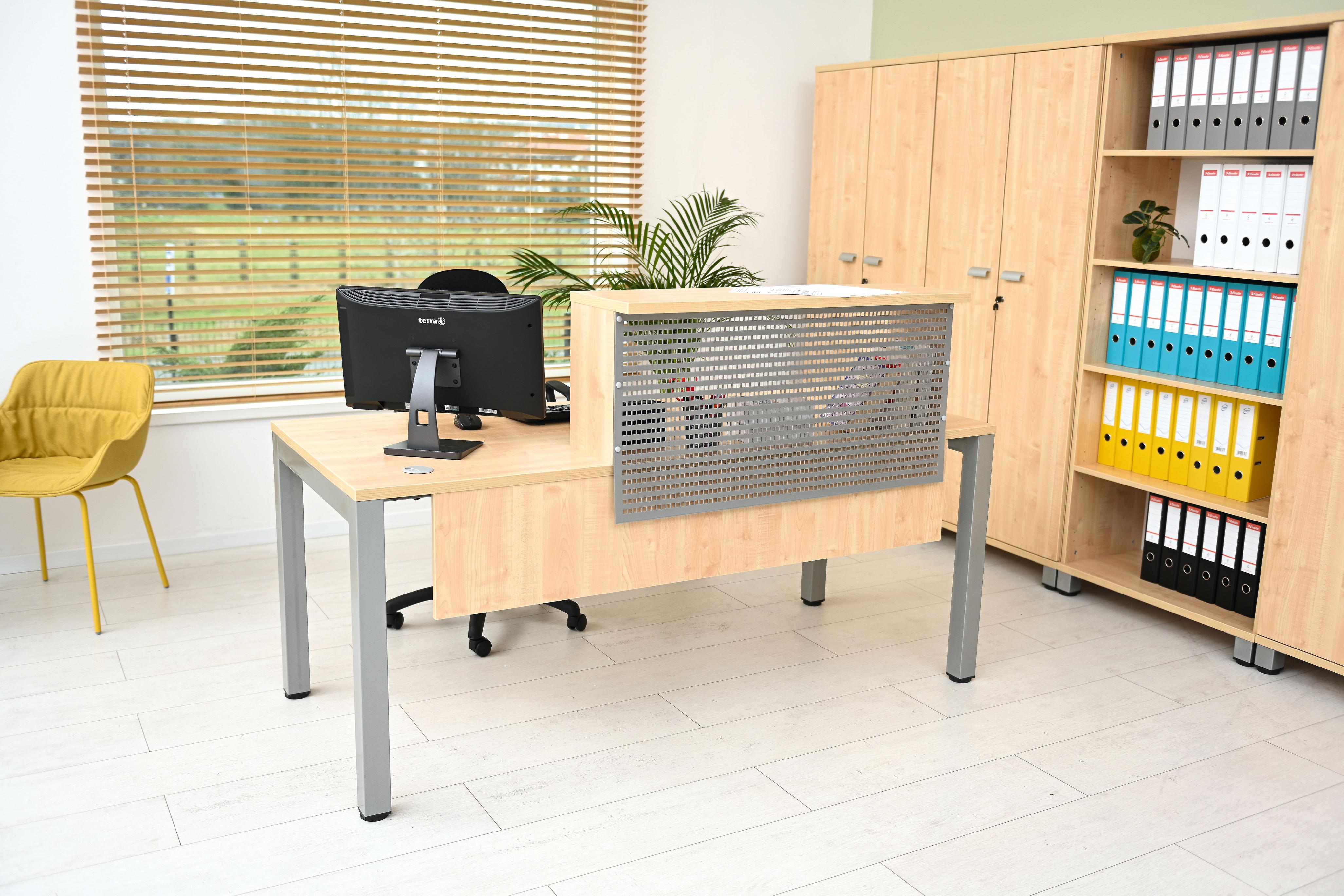 OPTO Rezeptionstresen im modernen Büro mit Sichtschutz.