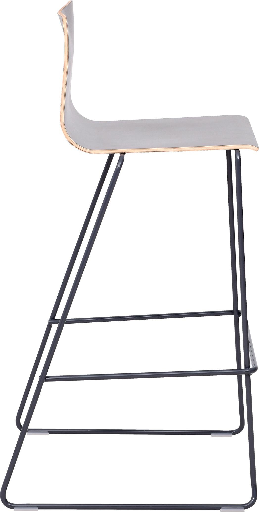 Moderner Barhocker mit stabilem Metallgestell und Holzsitz.