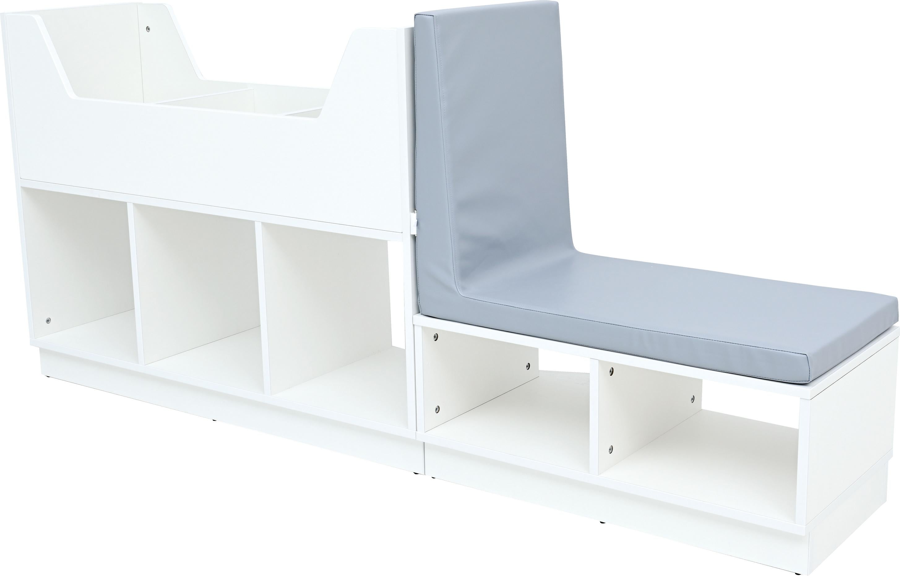 Bücherbank für Leseecke mit Sitzbank und Stauraum. - Produkt wird im Kindergarten oder Schule genutzt.