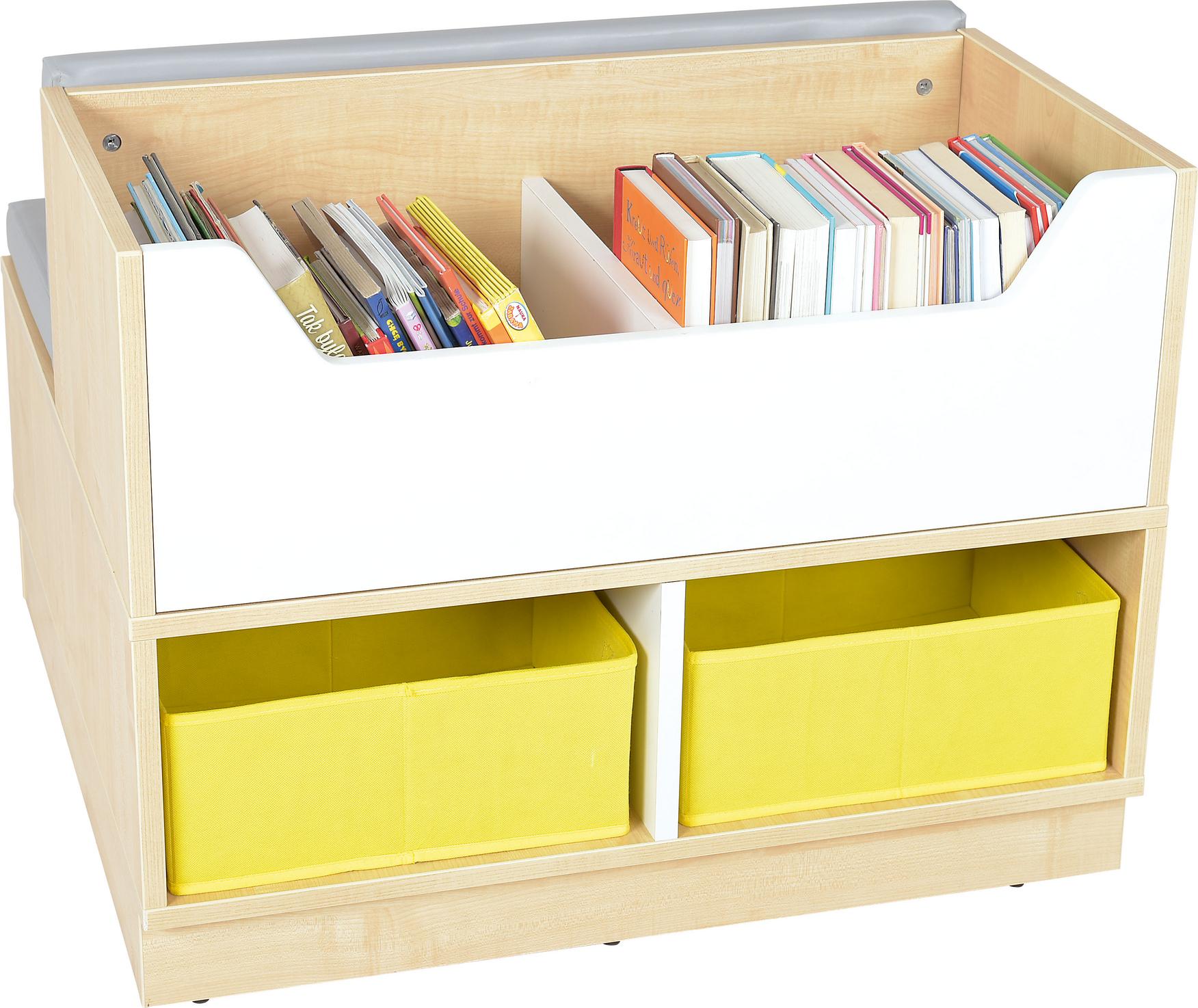 Bücherbank mit Bücherfächern; ideal für Leseecke. - Produkt wird im Kindergarten oder Schule genutzt.