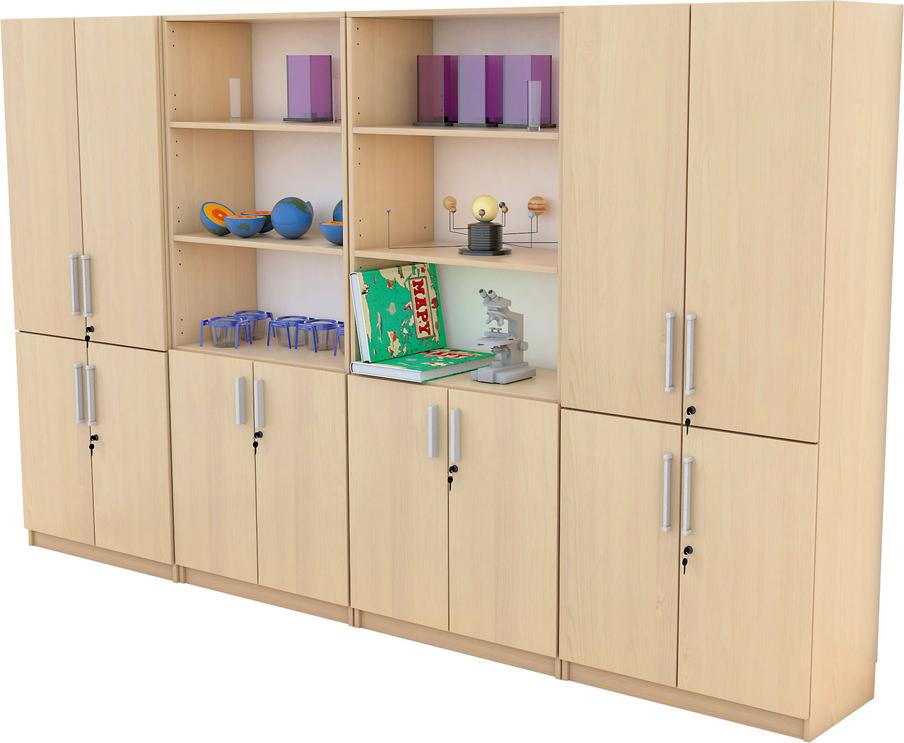 Schrankwand EXPO 8 im Klassenzimmer mit Aufbewahrungsmöglichkeiten.