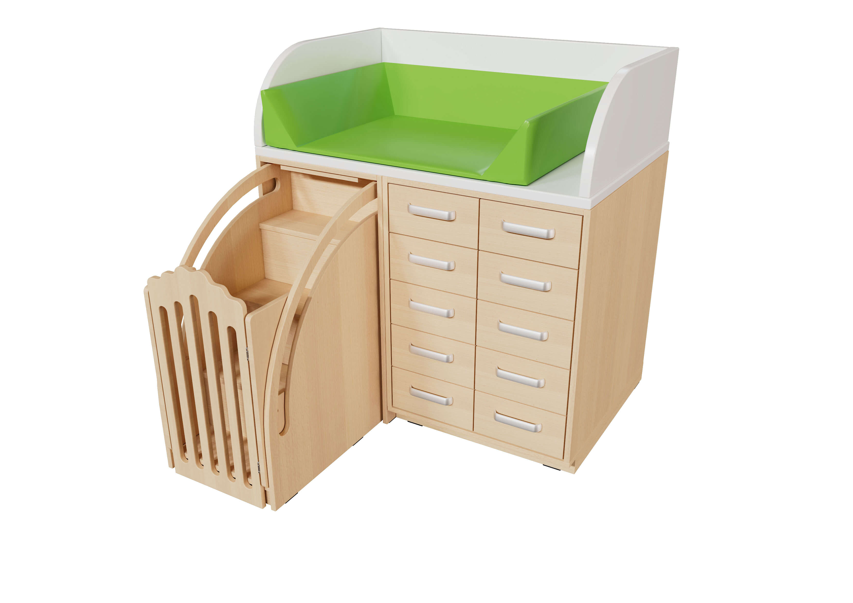 Wickelkommode mit ausziehbarer Treppe links