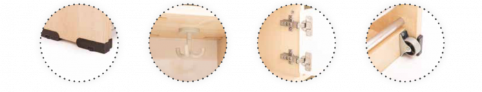 Garderobe Bubble-Serie mit ausziehbarer Bank, Konfigurierbar - versch. Farben und Größen. Geeignet für Kita, Kindergarten und Schule.